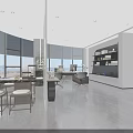 Modern Office Interior Design With Open Layout Large Windows And Sea View