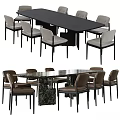 Modern Table And Chairs Set With Long Black Round Marble Tabletop Light And Brown Seats