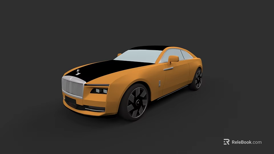 Yellow And Black Luxury Coupe Car With Distinctive Grille And Black Wheels 3d model 