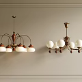 Two Vintage Chandeliers with Multiple White Shades and White Globe Shades Classic Metal Frame Design