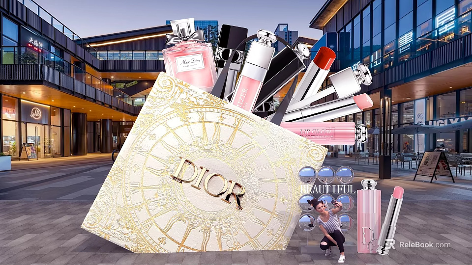 Dior Beauty Products Outdoor Photo Spot With Perfume Lipsticks And Modern Architecture 3d model 