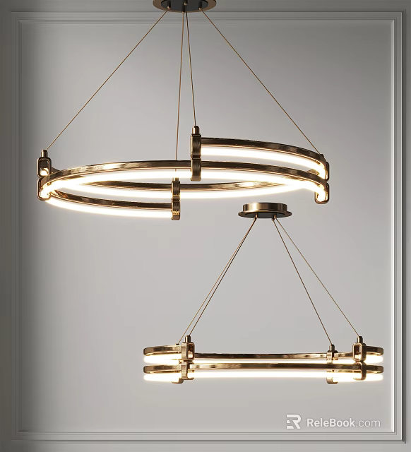 Modern Metallic Circular Ring Chandelier Design With Illuminated Lighting For Interior 3d model