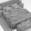 Modern Double Bed With Black Frame Striped Pillows Gray Bedding And Glass Nightstands