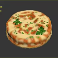 Colorful Round Dessert With Orange Stripes Parsley Chopped Green Onions And White Sauce