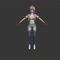 Game and Movie Character Featuring Blonde Hair Crown Headpiece Purple Blue Outfit Shorts