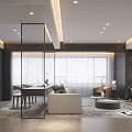 Modern Dining and Living Room Interior With Decorative Partition Sofa and Recessed Lighting