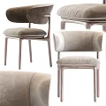 Modern Leisure Chair With Light Beige Upholstered Seat Curved Backrest And Wooden Legs