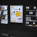 Mobile Office Bookcase With Wheels Open Shelves Books Folders And Whiteboard Charts
