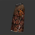 Colorful Short Sleeve Shirt With Orange Brown Geometric Floral Patterns On Dark Background