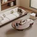 Modern Sofa and Coffee Table Set With White Upholstery Wooden Table Ottomans and Cushions