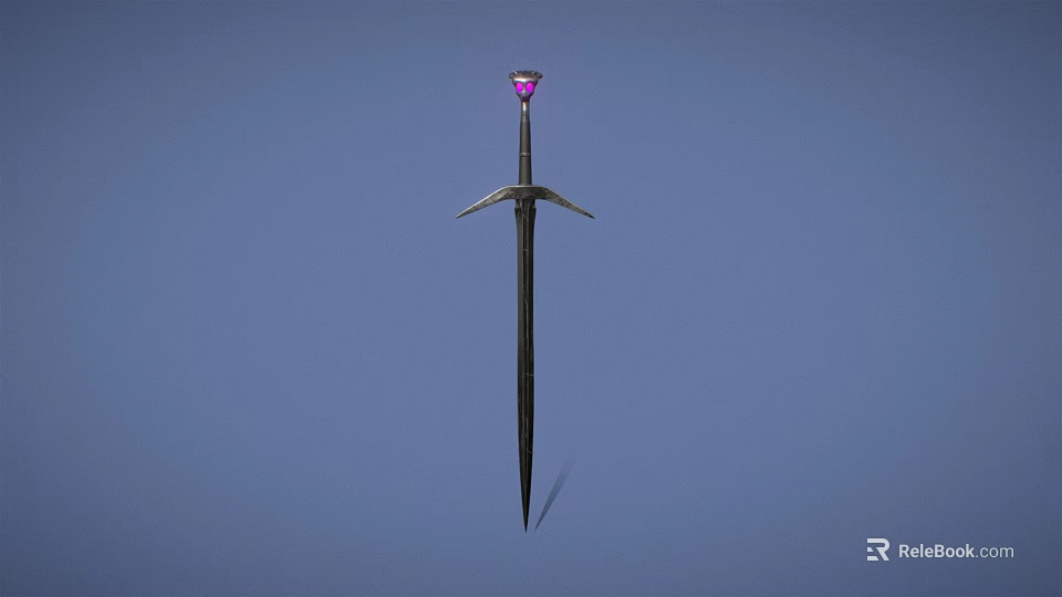 Enchanted Sword With Purple Gemstone On Hilt And Sharp Metal Blade 3d model 