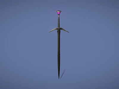 Enchanted Sword With Purple Gemstone On Hilt And Sharp Metal Blade 3d model