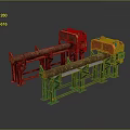 Industrial Wood Log Cutting Machine With Green Support And Red Cutting Mechanism