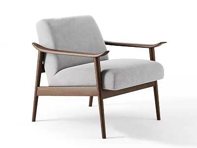 Modern Single Seater Sofa Featuring Light Gray Fabric And Wooden Armrests With Sleek Design 3d model