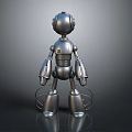 Silver Robot Character With Metallic Body Smooth Surface And Spring Legs On Dark Background 3d model