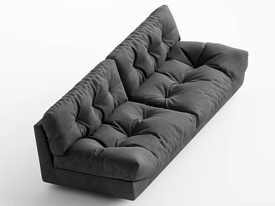 Gray Velvet Tufted Modern Large Sofa With Plush Cushioned Backrest And Seats 3d model