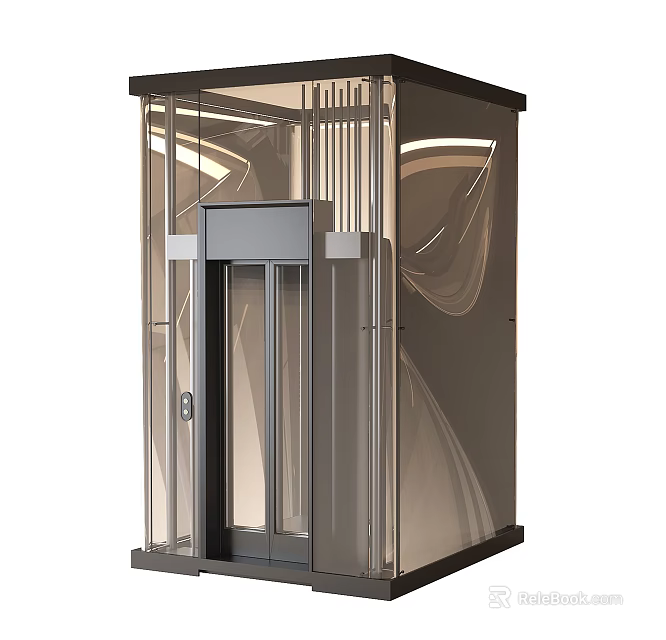 Modern Elevator With Glass Door And Sleek Metal Frame Design 3d model 