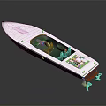 White Yacht With Blue Stripe And Modern Cockpit