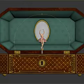 Ornate Red Wooden Jewelry Box With Green Lining And Interior Mirror Design