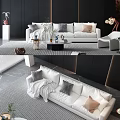 Modern White Sofa and Coffee Table Set with Decorative Pillows and Area Rug 3d model
