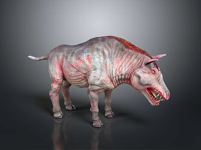 Ferocious Game Movie Character With Red Gray Wrinkled Skin Sharp Horns And Exposed Fangs 3d model