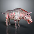 Ferocious Game Movie Character With Red Gray Wrinkled Skin Sharp Horns And Exposed Fangs