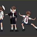 Children In School Uniforms With Red Backpacks Doing Various Playful Poses