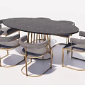 Elegant Modern Dining Table Set With Dark Marble Tabletop And Gold Metal Frame Chairs