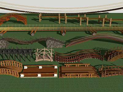 New Chinese style bridge wooden bridge trestle bridge 3d model