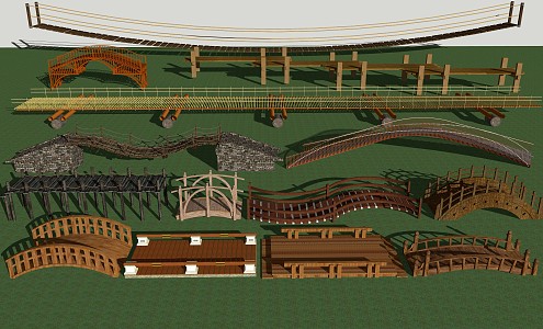 New Chinese style bridge wooden bridge trestle bridge 3d model