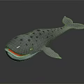 3D Model of Whale With Gray Body Black Spots Red Mouth and White Belly