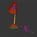 Red Table Lamp with Curved Lampshade Metal Base and Hanging Power Cord