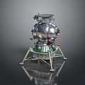 Silver Lunar Lander Model With Green Base Metal Texture And Support Legs 3d model