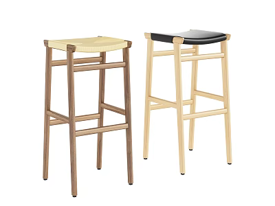 Two Modern Wooden Bar Stools With Light And Dark Frames And Contrasting Seats 3d model