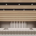 Modern Conference Hall Interior With Rows Of Chairs And Ceiling Lights