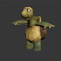 3D Animated Green Turtle Character With Yellow Shell Outstretched Arms And Surprised Expression 3d model