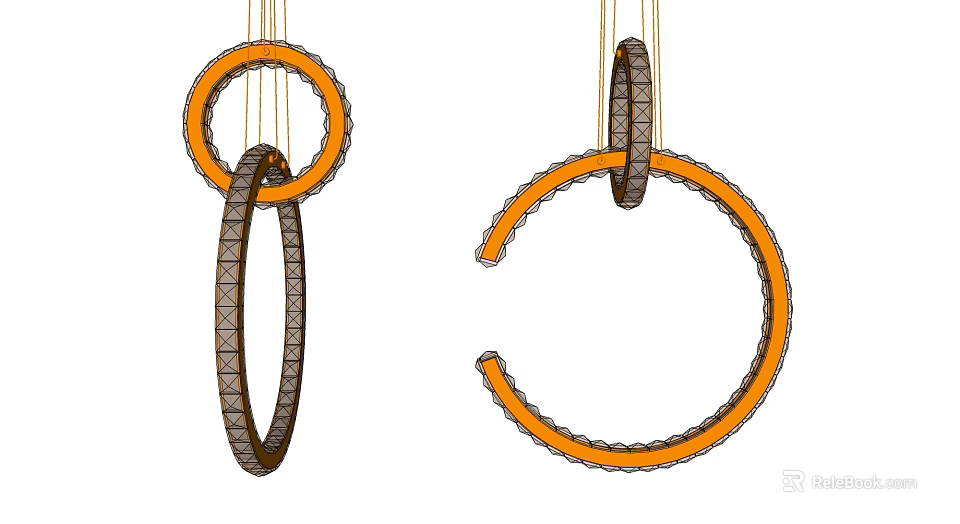 Modern Chandeliers with Interlocking Circular Rings and Semicircular Orange Design for Interior Spaces 3d model 