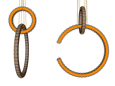 Modern Chandeliers with Interlocking Circular Rings and Semicircular Orange Design for Interior Spaces 3d model