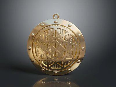 Golden Circular Pendant With Intricate Geometric Pattern And Rivet Decoration For Daily Life Accessory 3d model