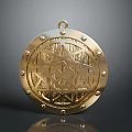 Golden Circular Pendant With Intricate Geometric Pattern And Rivet Decoration For Daily Life Accessory