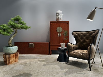 Classical box decorative cabinet bonsai single chair floor lamp 3d model