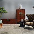 Classical box decorative cabinet bonsai single chair floor lamp 3d model