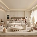 Modern Minimalist Living Dining Room With Open Kitchen Cabinets White Sofa Round Coffee Table