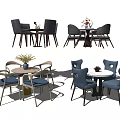 Modern Dining Table Set with Round Tables Various Colored Chairs And Decorative Vases 3d model