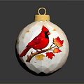 Christmas Ornament Featuring Red Cardinal Bird Maple Leaves On Transparent Sphere With Golden Hanger