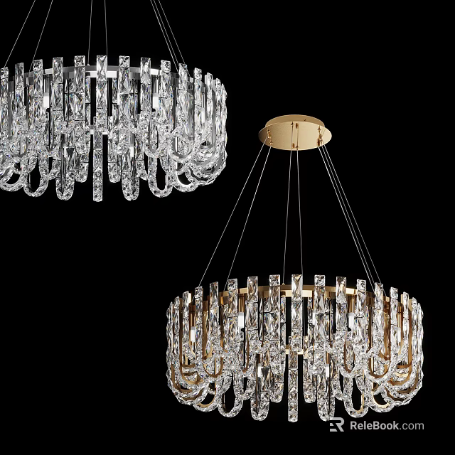 Elegant Crystal Chandelier with Golden Frame and Hanging Crystal Elements for Interior Decoration 3d model 