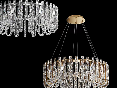 Elegant Crystal Chandelier with Golden Frame and Hanging Crystal Elements for Interior Decoration 3d model