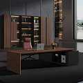 Modern Office Desk with Laptop Pink Chair Lit Bookshelf and Green Plant
