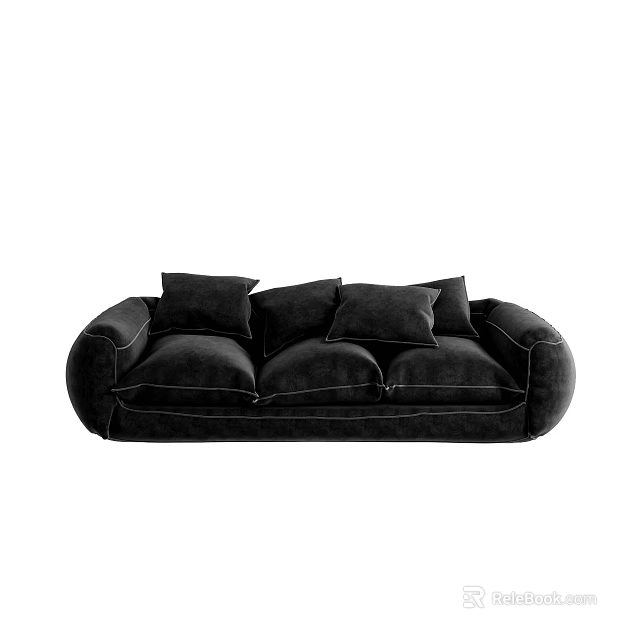 Modern Black Multi Seater Sofa With Plush Cushions And Soft Fabric 3d model 