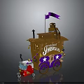 Wooden Cart With THE GREATEST JIMBOBO Sign Purple Flag Star Decorations And Red Small Car
